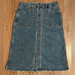 Long denim skirt with buttons down the front